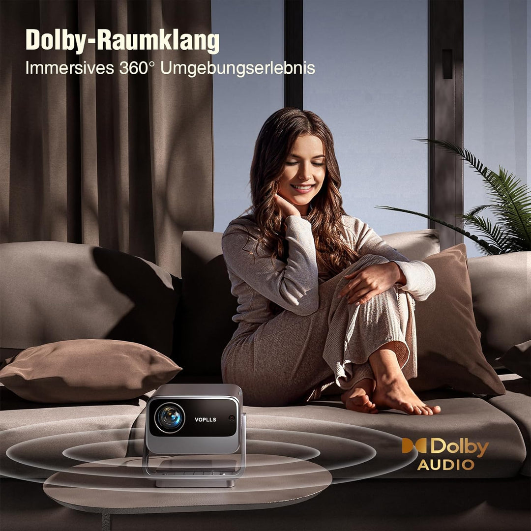 【Netflix Offiziell & Dolby Audio】 Smart Beamer, Autofokus/Trapezkorrektur 4K Unterstützt, VOPLLS 250