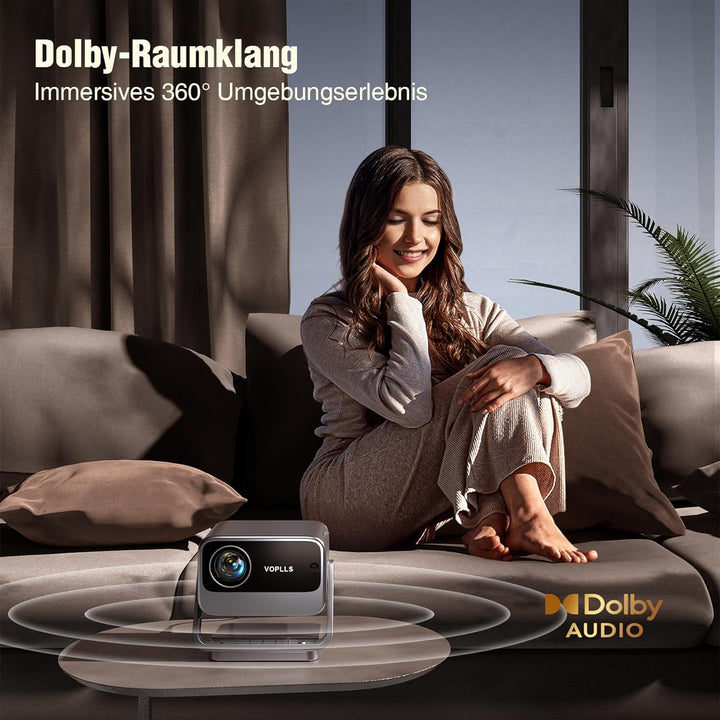 【Netflix Offiziell & Dolby Audio】 Smart Beamer, Autofokus/Trapezkorrektur 4K Unterstützt, VOPLLS 250