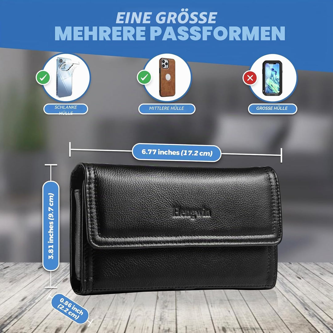 Hengwin Leder-Handy-Holster mit Gürtelschlaufe, passend für iPhone 15 Pro Max 14 Plus, Samsung Galax