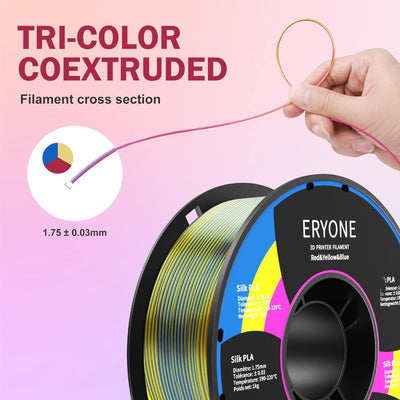 ERYONE Tri Color Silk PLA Filament 1.75mm, 3D Printer Filament PLA +/-0.03mm 1KG/Spool, Silk Rot Gel