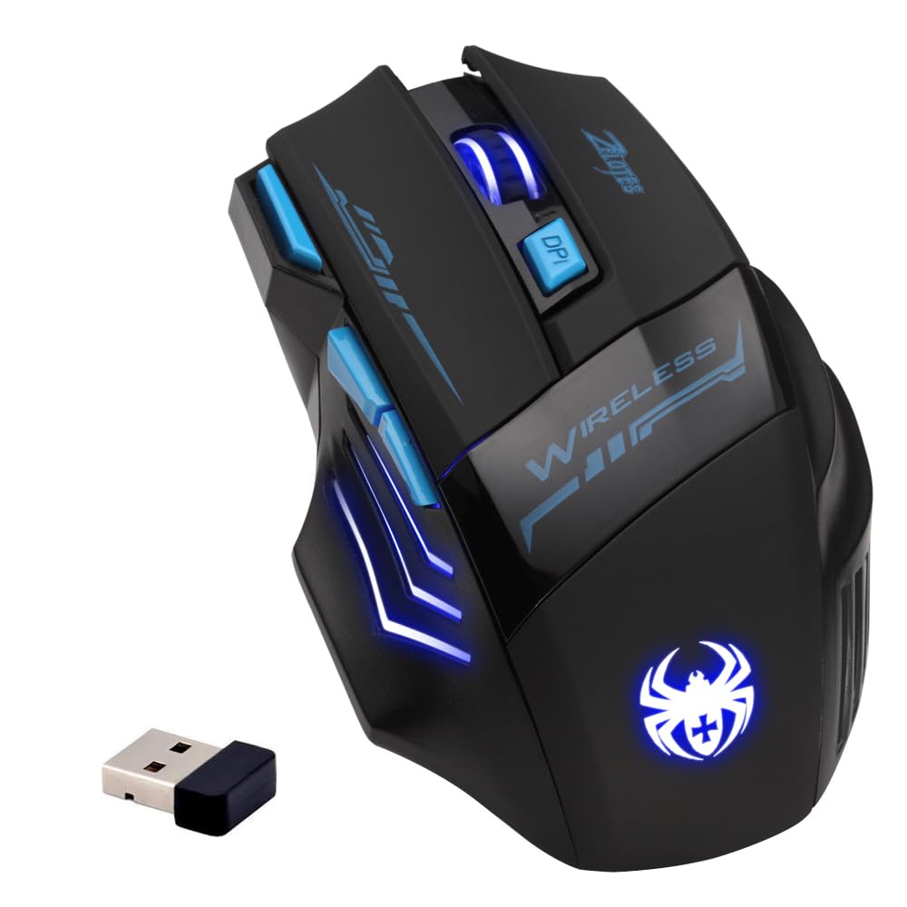 zelotes Kabellose Maus,4 DPI Einstellbar,7 Tasten,Energieeinsparung,2,4 GHz mit USB Empfänger,LED Be