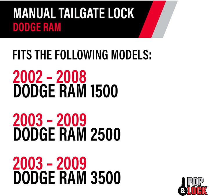 POP & LOCK Manuelles Heckklappenschloss für Dodge Ram 1500, 2500 und 3500, passend für 2002 bis 2008