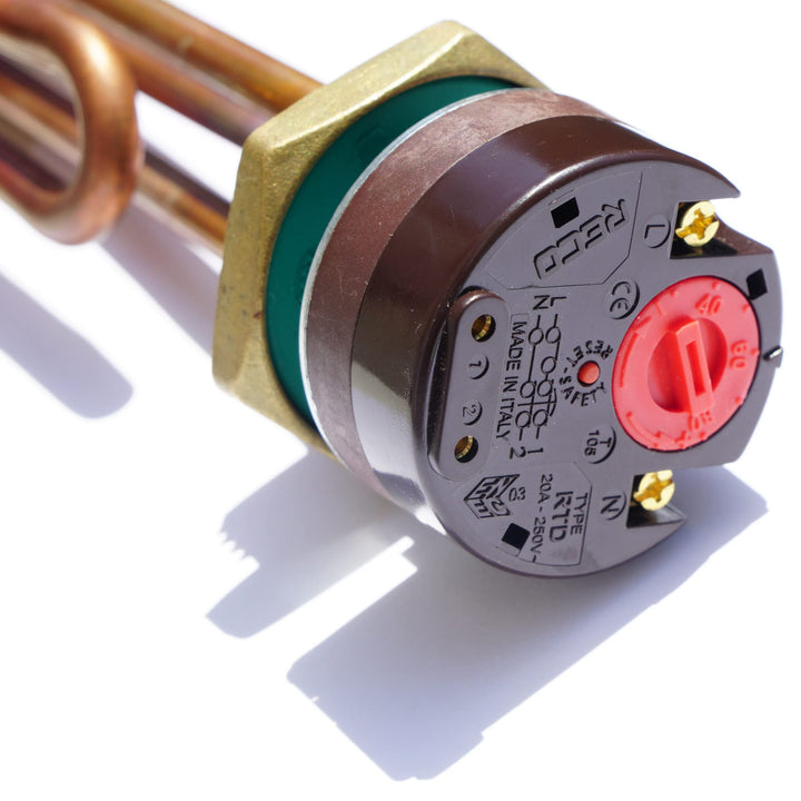 Heizelement mit Thermostat 1 1/4" 5/4" 2kW NEU Sicherheitsthermostat SOLAR Warmwasserspeicher Boiler