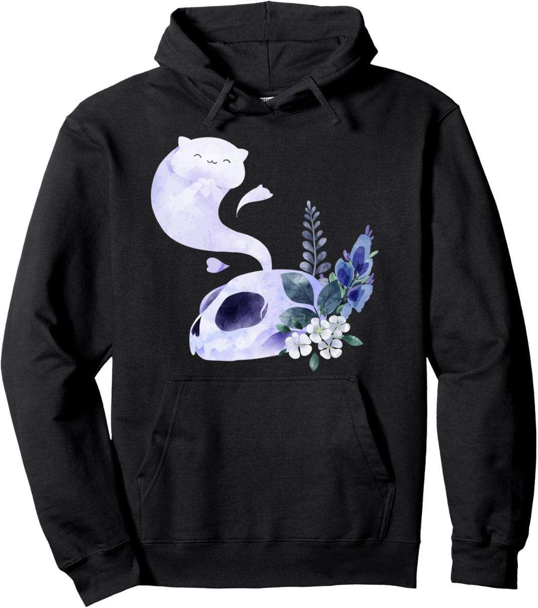 Kawaii Pastell Okkult Katze Skelett Gothic Goth Halloween Pullover Hoodie