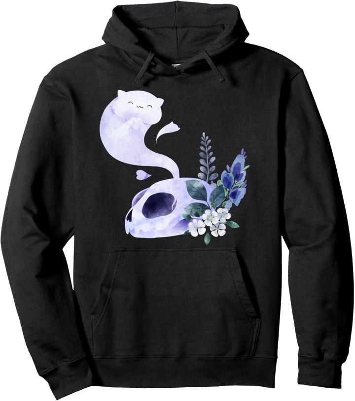 Kawaii Pastell Okkult Katze Skelett Gothic Goth Halloween Pullover Hoodie