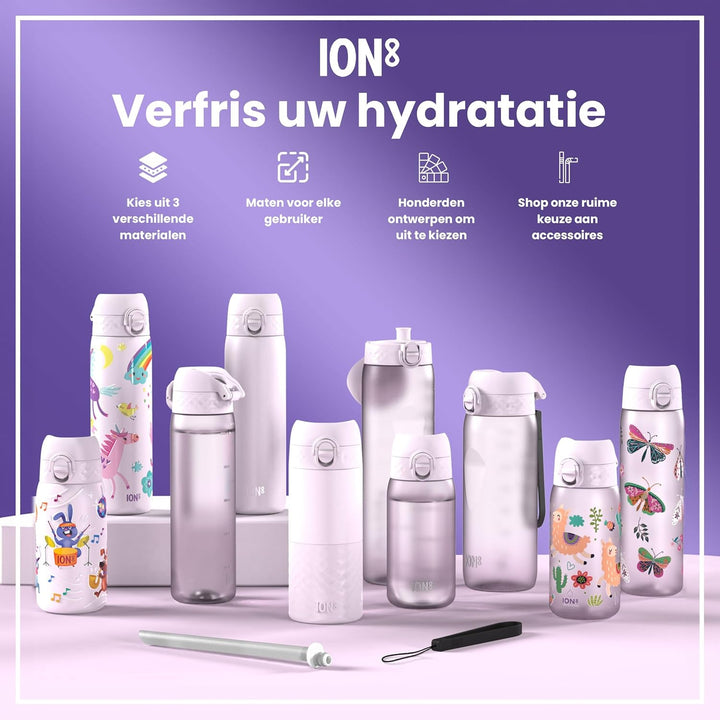 ion8 Isolierte Edelstahl-Trinkflasche, 320 ml, Auslaufsicher, Einhandöffnung, Sichere Verriegelung,
