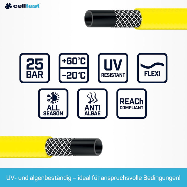 Cellfast Gartenschlauch PLUS 3-lagiger Wasserchlauch mit dauerhafter Verstärkung aus Garn höchster Q