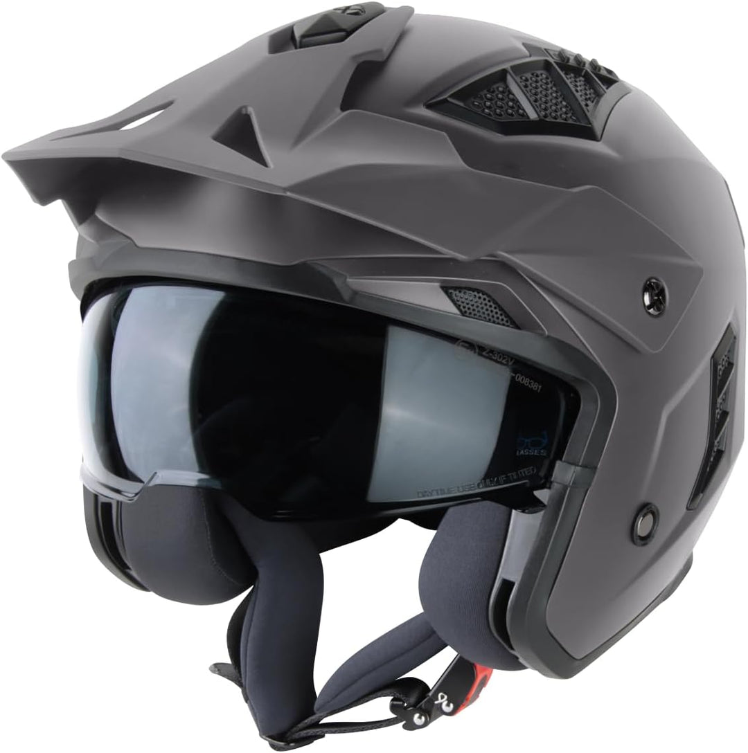 VINZ Kioto Jethelm / Streetfighter Helm | ECE 22.06 zugelassen | Rollerhelm mit Sonnenvisier / Sonne