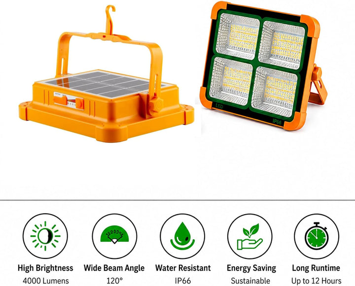 Jandei - 100 W Solar-LED-Strahler, tragbar. 5 Lichtmodi/336 LEDs. Mit Magnet und Halterung. USB/Sola