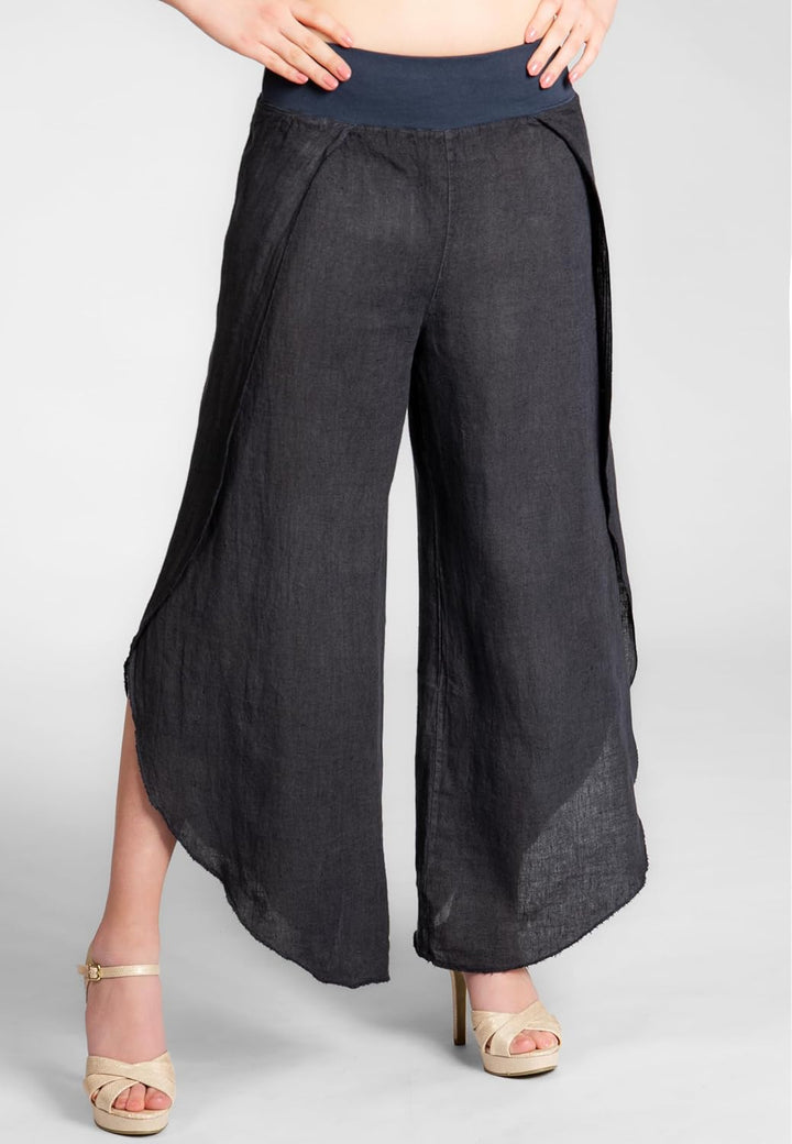 Caspar KHS053 leichte Elegante Damen Leinen Sommerhose, Dunkelblau