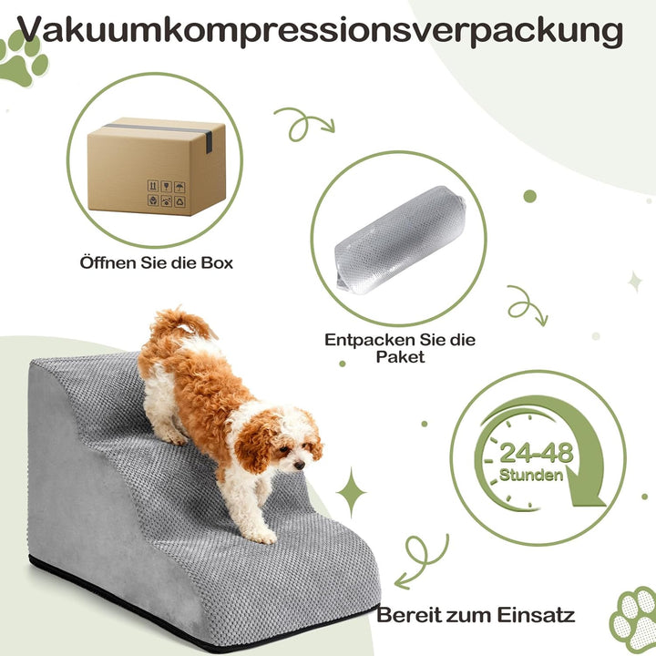 Hundetreppe für Kleine Hunde, 3 Stufen 40cm hoch Haustiertreppe für Couch aus Hochdichtem Schwamm, f