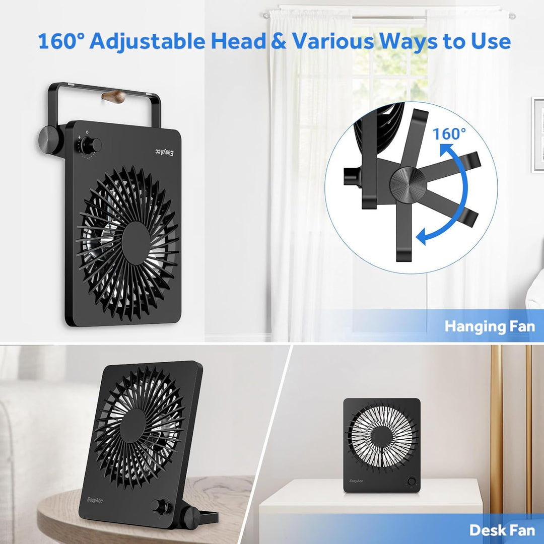 EasyAcc Tischventilator Batterie Tragbarer 3350 Akku Stufenloser Geschwindigkeit Ventilatoren USB Le