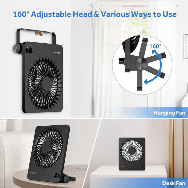 EasyAcc Tischventilator Batterie Tragbarer 3350 Akku Stufenloser Geschwindigkeit Ventilatoren USB Le