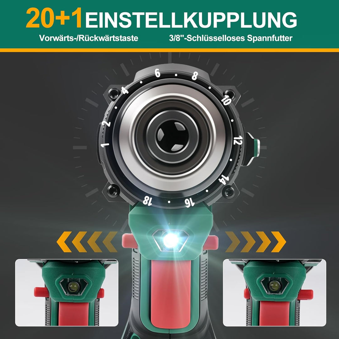 Akku Bohrschrauber, 16.8V 50 N.m Akkuschrauber Klein Bohrmaschine Akkubohrschrauber Set Mit 2 * 2.0a