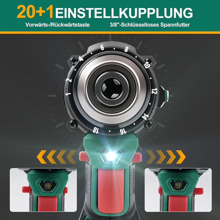 Akku Bohrschrauber, 16.8V 50 N.m Akkuschrauber Klein Bohrmaschine Akkubohrschrauber Set Mit 2 * 2.0a