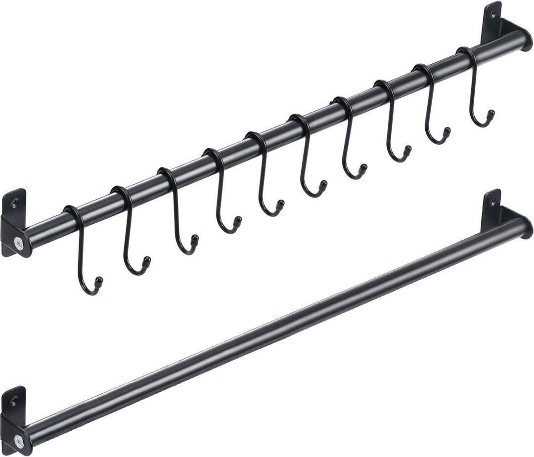 KINGRACK Küchenhalter, Hängeleiste mit 10 beweglichen S Haken, 110CM x 1, Schwarz, Stahl, Modern, 22