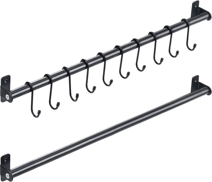 KINGRACK Küchenhalter, Hängeleiste mit 10 beweglichen S Haken, 110CM x 1, Schwarz, Stahl, Modern, 22