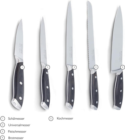 ECHTWERK Messerblock/ Küchenmesser-Set aus Akazienholz mit rutschhemmenden Gummifüssen, Inkl. Integr
