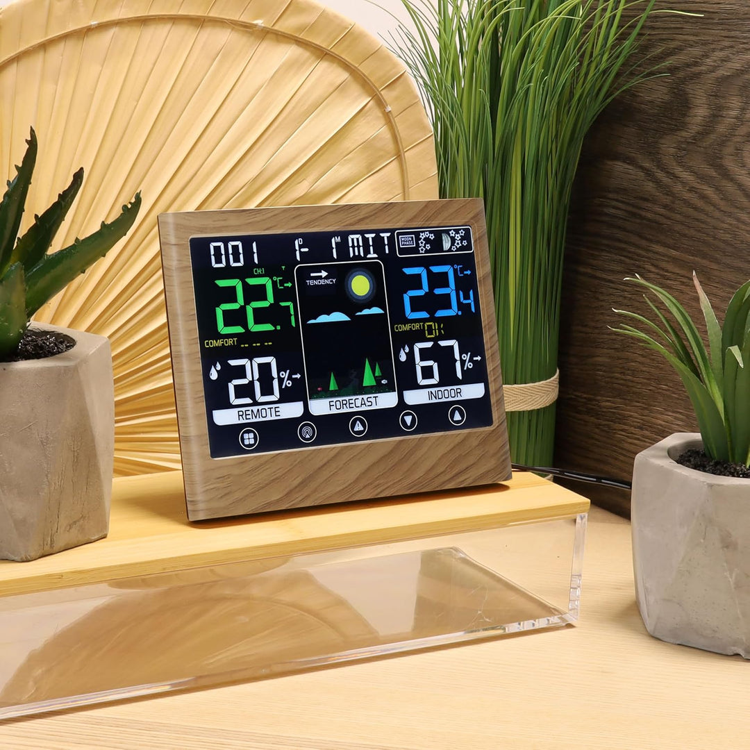 mooov 477534 Wetterstation für den Innenbereich mit Aussensensor – Temperatur, Luftfeuchtigkeit, Mon