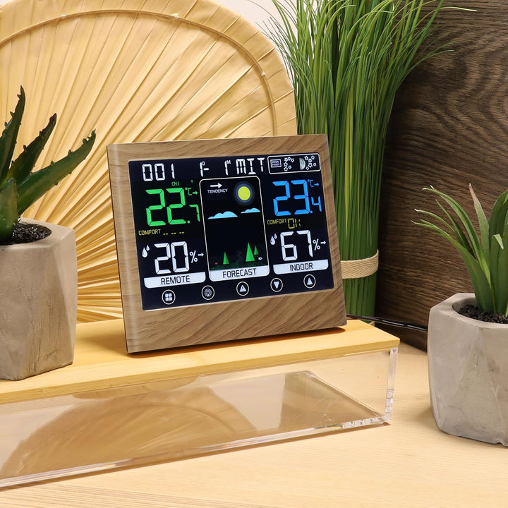 mooov 477534 Wetterstation für den Innenbereich mit Aussensensor – Temperatur, Luftfeuchtigkeit, Mon
