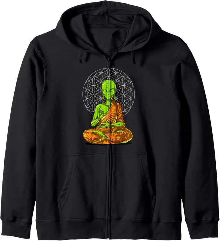 Ausserirdische Alien Buddha Zen Yoga Meditation Spirituell Kapuzenjacke