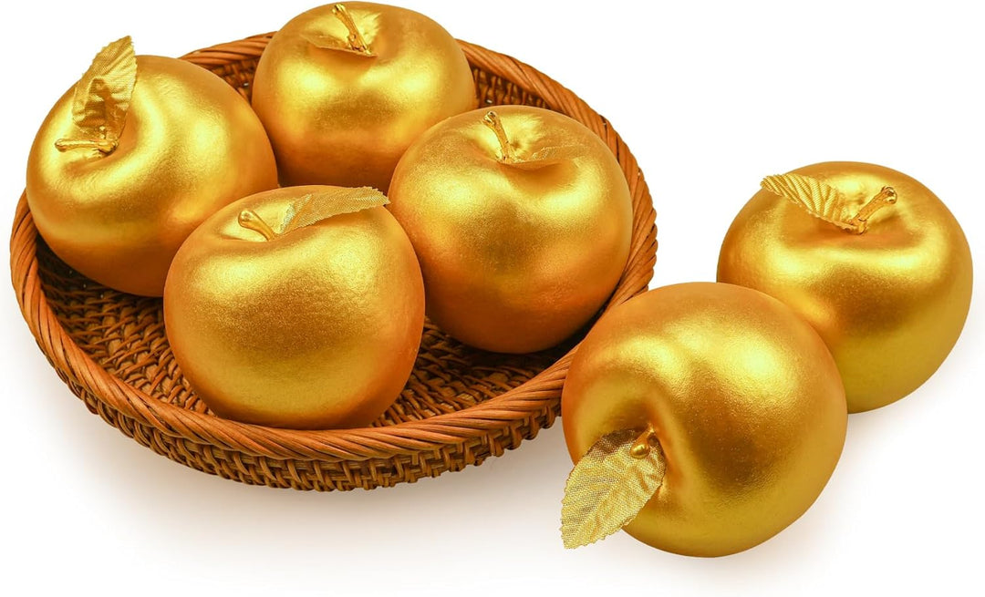 Lorigun 6 Stück Goldene Äpfel Künstliche Goldene Frucht Crafts Goldäpfel für Heimtextilien Weihnacht
