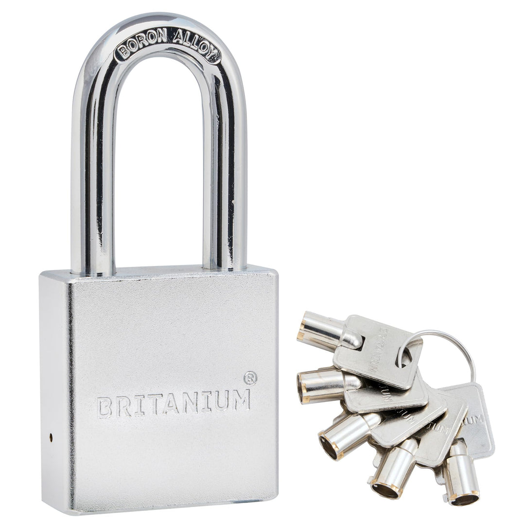 Britanium® SFE60 High Security Vorhängeschloss – Sicherheitsschloss aus verchromtem Stahl mit Boron-
