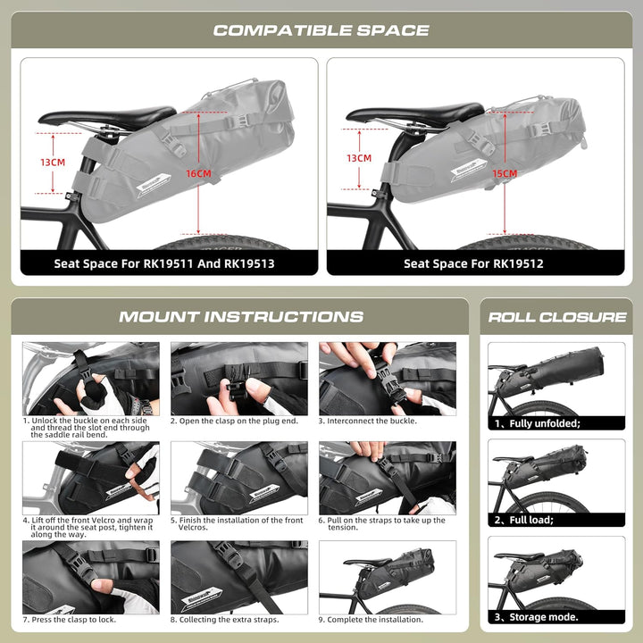 Rhinowalk Fahrrad Satteltasche Wasserdicht 1.5/5/10/13L Fahrradtasche Sitztasche für Outdoor Fahrräd