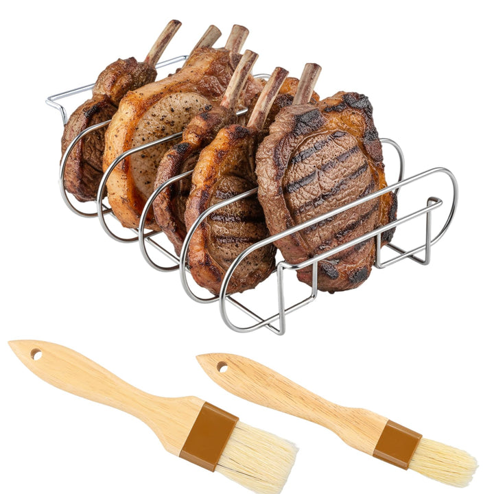 Rippchenhalter Grill,32x25x7cm Spareribs Halter Grill für 5 Spareribs,BBQ Rib Rack,Grill Rib Stand,S