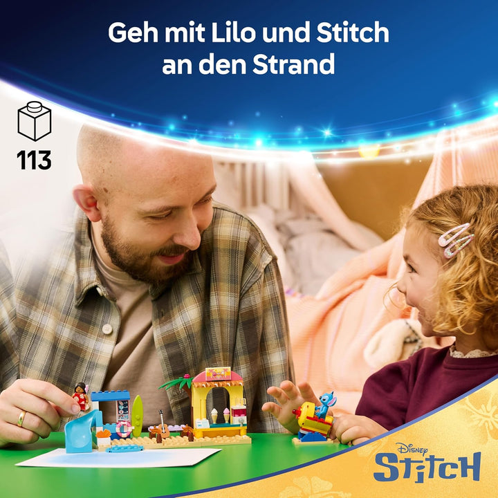 LEGO ǀ Disney Spass am Strand mit Lilo und Stitch Lernspielzeug mit 2 Läden, Raumschiff Fahrgeschäft