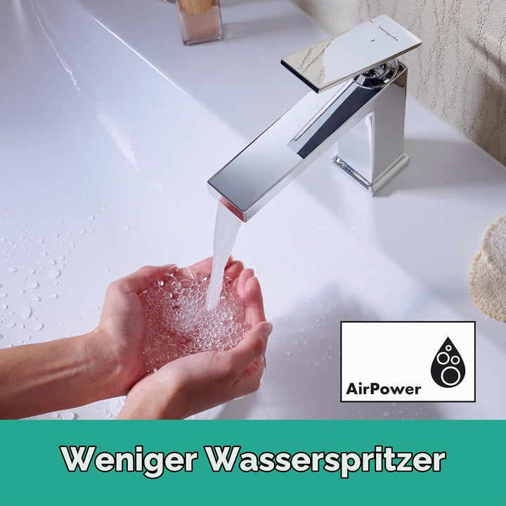 hansgrohe Tecturis E - Waschtischarmatur mit Zugstange, energiesparend (CoolStart), Wasserhahn Bad m
