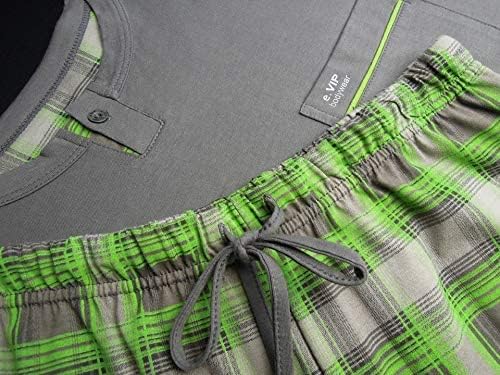 e.VIP® Herren Schlafanzug Luke 326 aus Reiner Baumwolle M Grau/Grün, M Grau/Grün