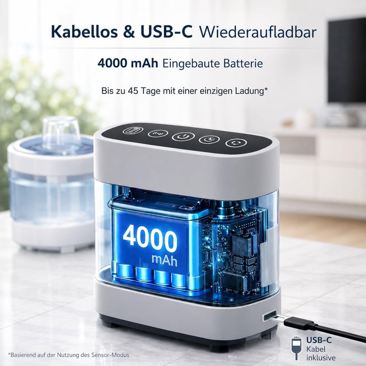 SilentFlow PurePet Katzenbrunnen kabellos 3,2 L – Trinkbrunnen für Katzen &amp; kleine Hunde mit Bewegun