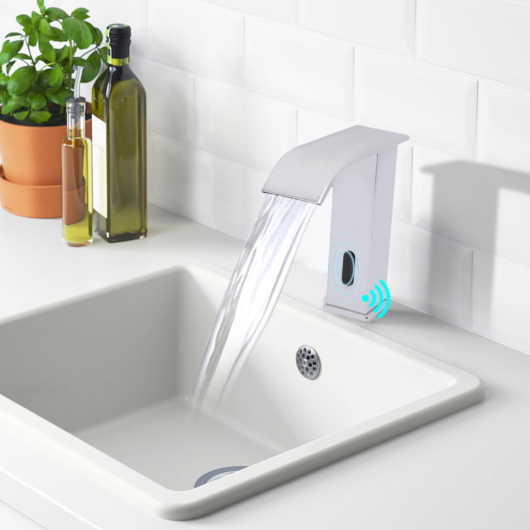 Sensor Wasserhahn für Bad und Küche, Waschbeckenarmatur aus Edelstahl Berührungslose Automatische Mi