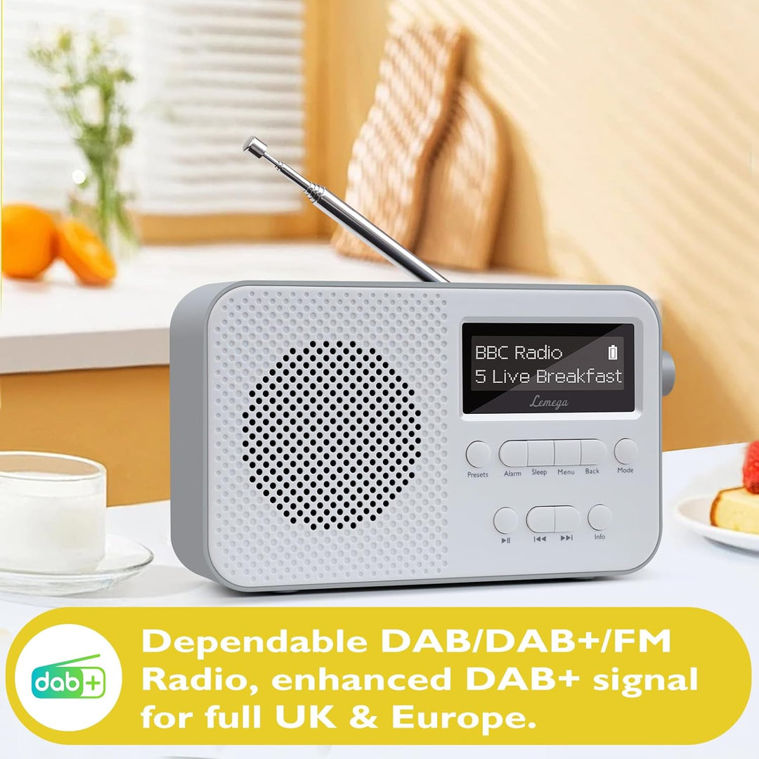 DAB-Radio mit Bluetooth I Kleines wiederaufladbares Digitalradio I 15 Stunden Wiedergabe I Radioweck