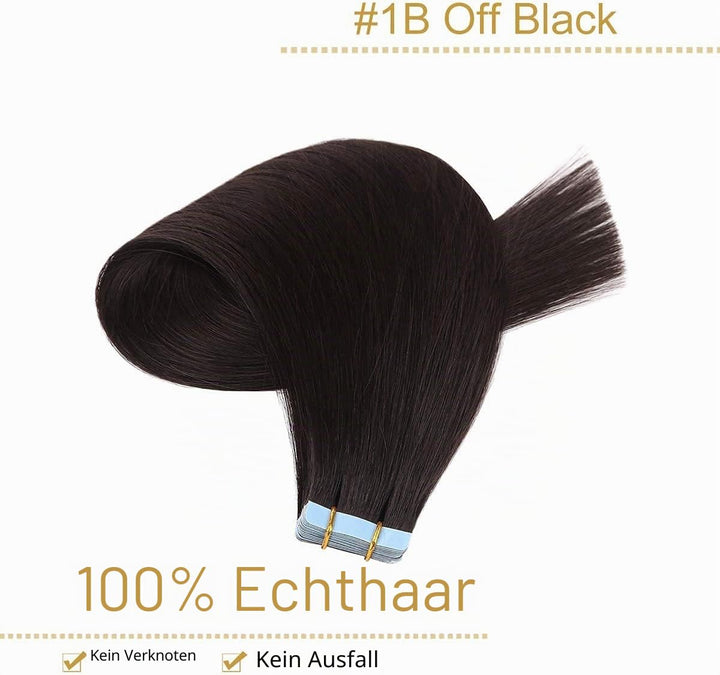 YILITE Tape Extensions Echthaar, Natürliches Schwarz 50cm 20 Stück 50g Tape in Extensions Echthaar I