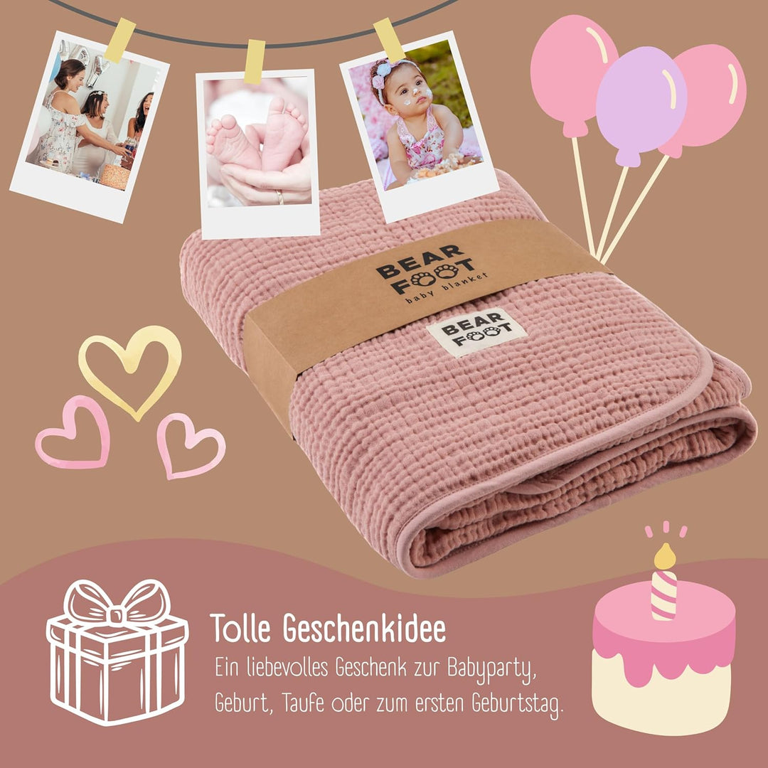 BEARFOOT Babydecke - Musselin Fleecedecke (Baumwolle, Fleece) flauschig weiche Kuscheldecke, Baby/Ne