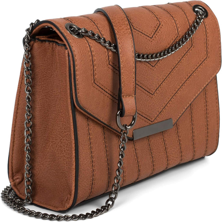 styleBREAKER Damen Umhängetasche mit Ziernähten und Kette, Schultertasche, Handtasche, Tasche 020123
