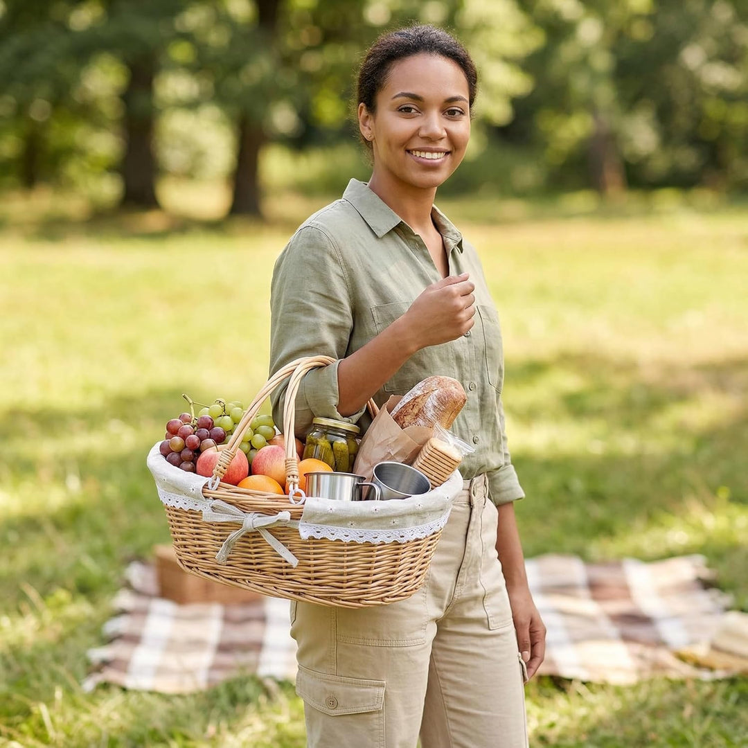 Vintage Picknickkorb aus Weide: Handgeflochtener Obstkorb für Küche, Speisekammer, Garten Und Terras