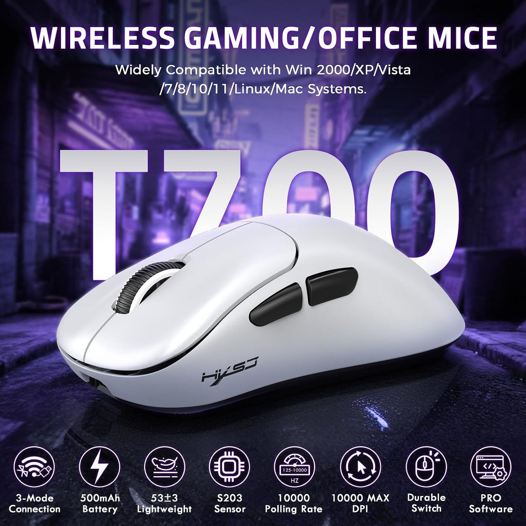 LexonElec HXSJ T700 Ultra-Light Wireless Gaming Mouse, Ergonomischer Formfaktor für Rechtshänder, BT