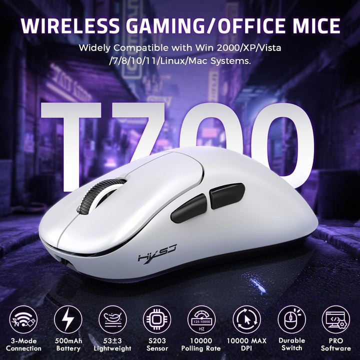 LexonElec HXSJ T700 Ultra-Light Wireless Gaming Mouse, Ergonomischer Formfaktor für Rechtshänder, BT