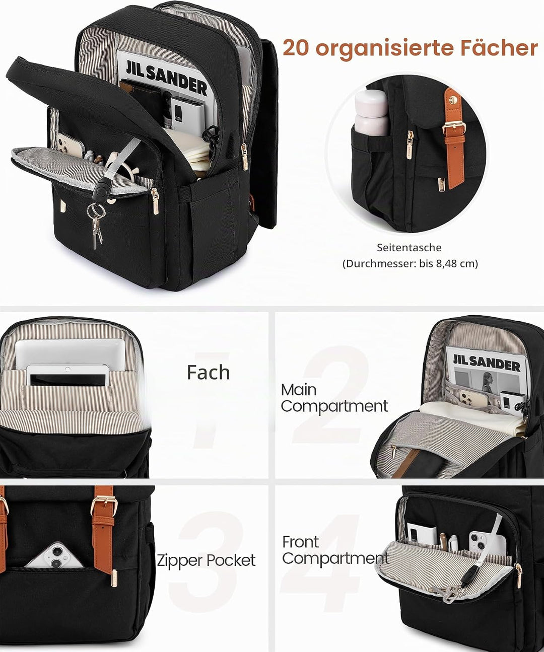 LOVEVOOK Schulrucksack Teenager Mädchen, Rucksack Damen Herren, Wasserdichter Travel Backpack mit La