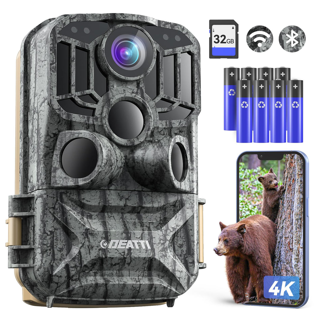 DEATTI Wildkamera mit Handyübertragung APP, 4K 48MP HD WLAN Bluetooth Wildkamera mit Bewegungsmelder