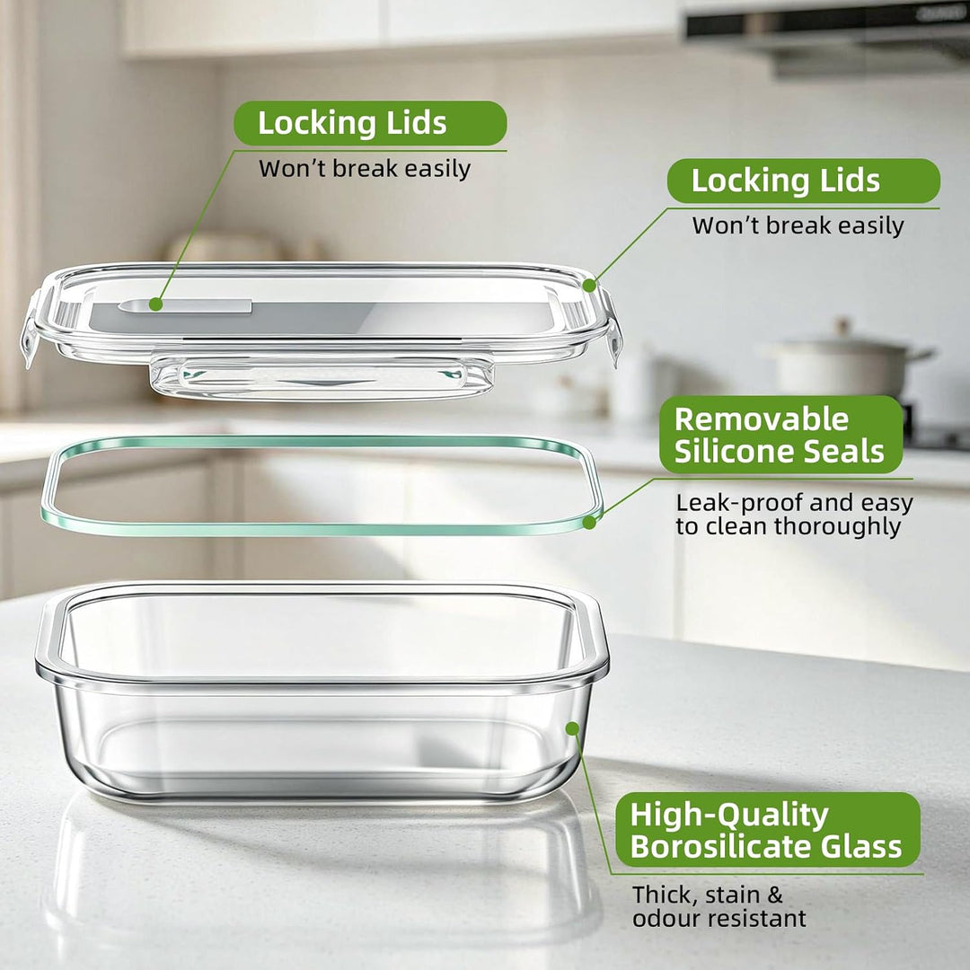 5 Stück Glasbehälter mit Deckel, 1040ml Meal Prep Boxen Glas, Glas Auflaufform für Airfryer Mikrowel