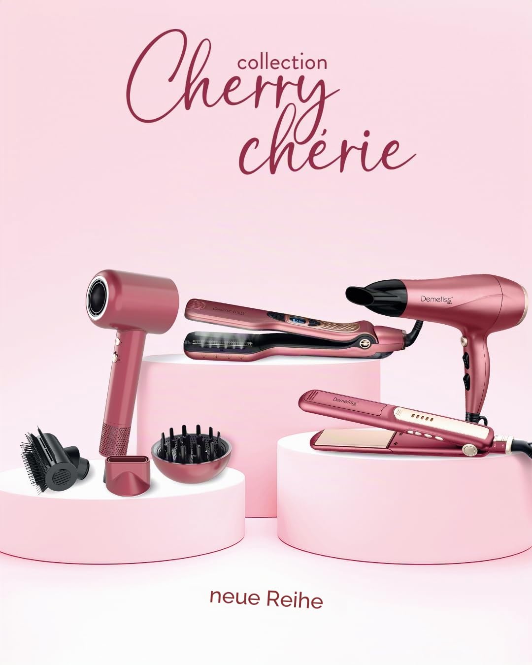 Demeliss Saint Alge – Set mit Dampfglätter aus Titanium – Kollektion Cherry Chérie, enthält 2-in-1-T