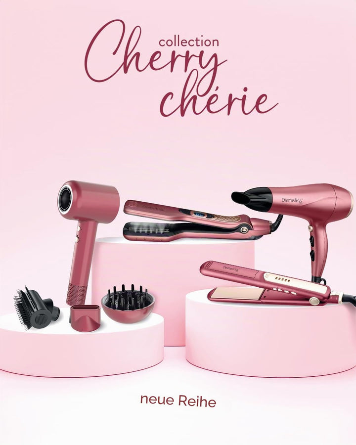 Demeliss Saint Alge – Set mit Dampfglätter aus Titanium – Kollektion Cherry Chérie, enthält 2-in-1-T