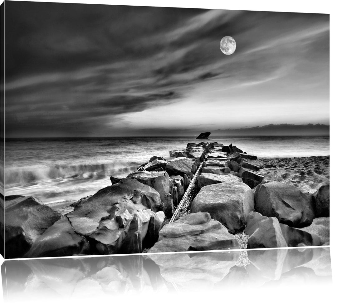 Pixxprint Steinlinie im Meer als Leinwandbild/Grösse: 100x70 cm/Wandbild/Kunstdruck/fertig bespannt,
