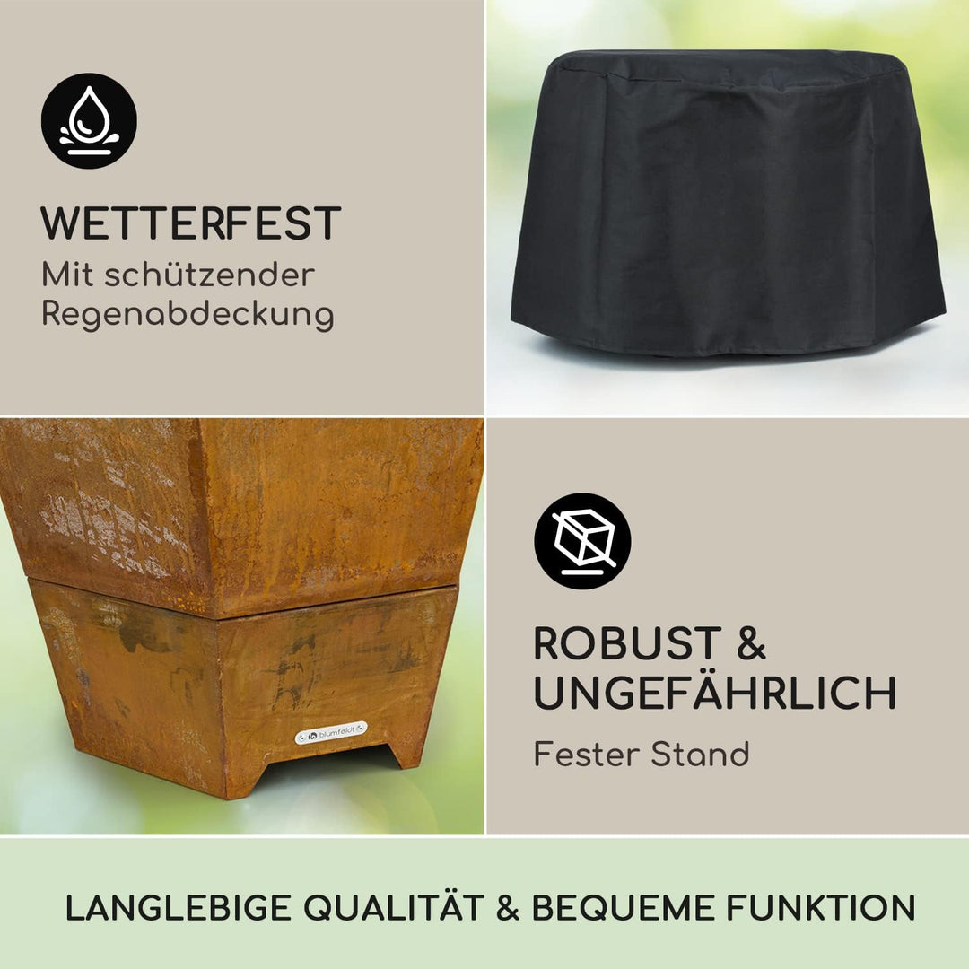 Blumfeldt Feuerschale mit Grillrost, Outdoor Stahl-Feuerschale Gross für Balkon & Camping, Mobile Fe