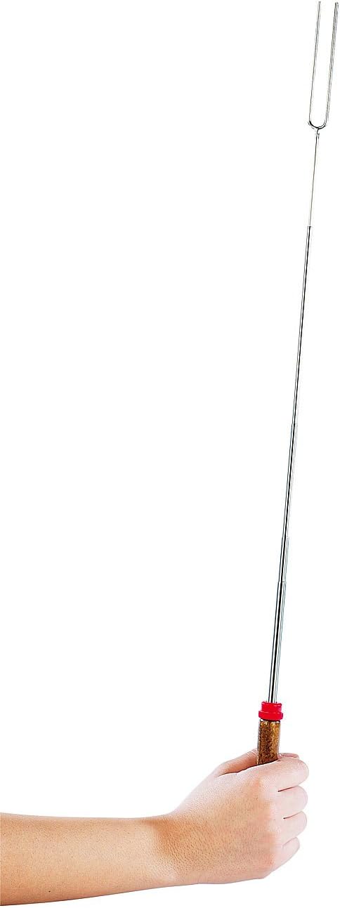 infactory BBQ-Teleskopbesteck: 8er-Set Teleskop-Grillspiess & -Gabeln mit Holzgriff, ausziehbar, 90