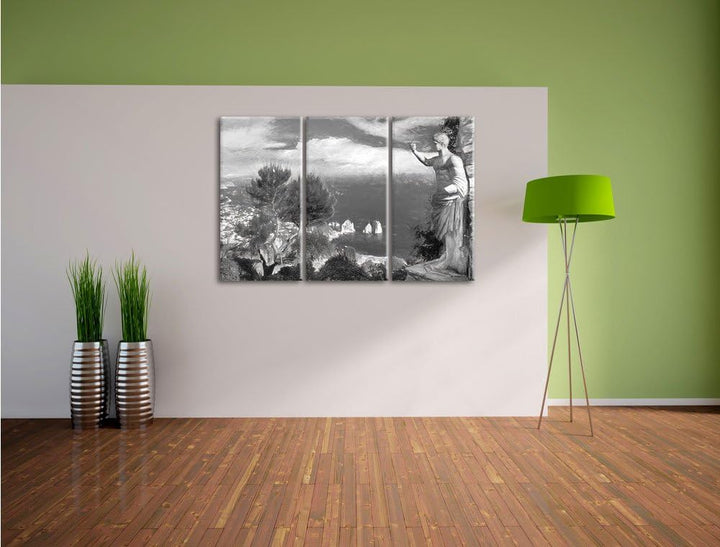 Pixxprint Insel Capri in Italien Kunst / 3-Teilig/Gesamtmass 120cm Leinwandbild bespannt auf Holzrah